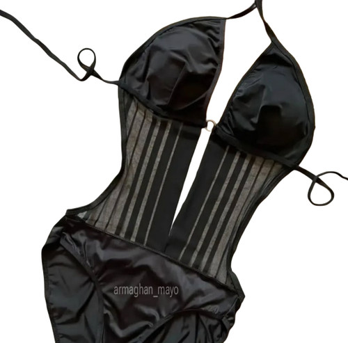 مایو راه راه فانتزی کاپدار گره ای فری سایزتا۴۲ کد۱۷۵