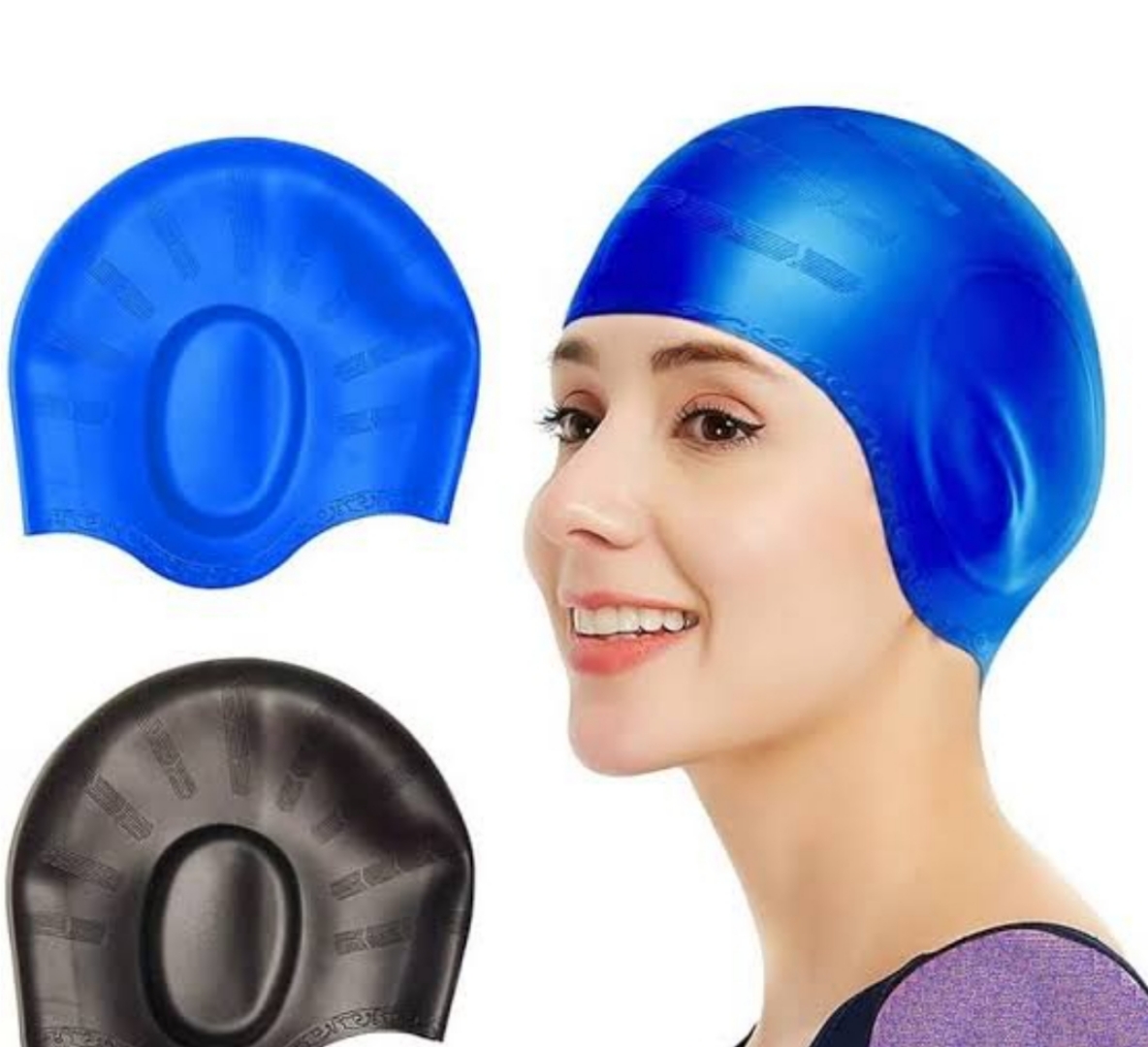 کلاه شنا سیلیکونی وارداتی گوش‌دار سایز بزرگ مناسب خانمها و آقایان کد۱۳۹