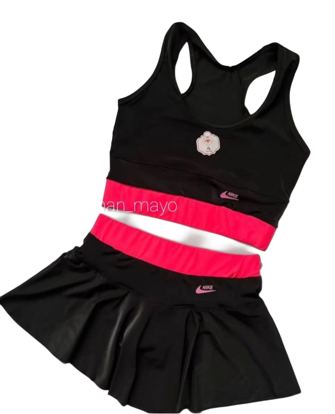 مایو زنانه دوتیکه دامنی  رنگ مشکی فریسایز تا ۴۴ کد۱۶۷