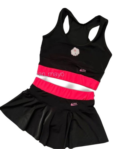 مایو زنانه دوتیکه دامنی رنگ مشکی فریسایز تا ۴۴ کد۱۶۷