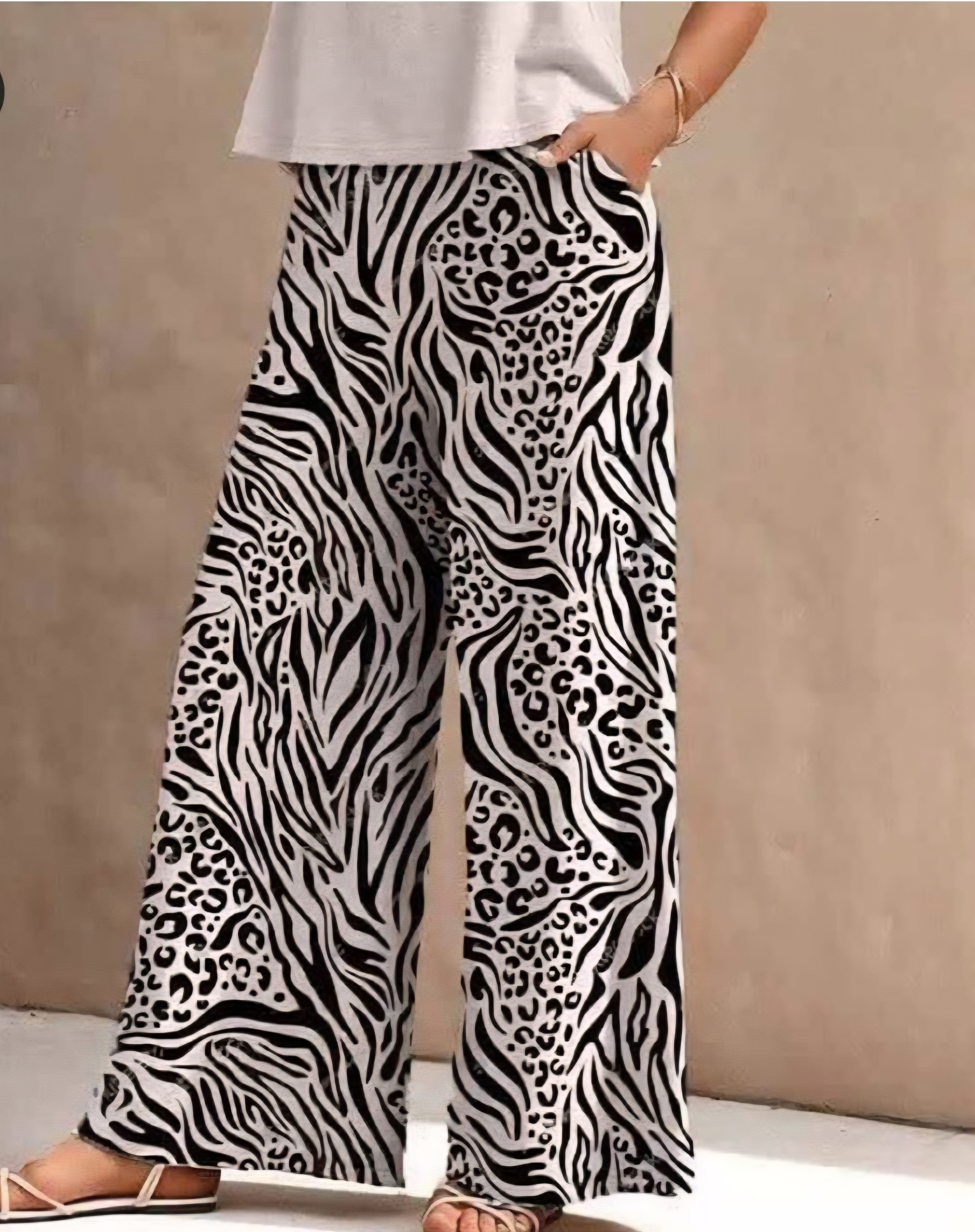 شلوار راحتی زنانه نخی ساحلی طرح پلنگی ریز کد  ۲۳۸