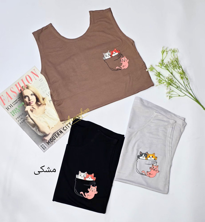 تاپ زنانه دخترانه نخی رنگی کد ۲۴۱ - رنگ سورمهای